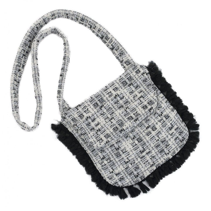 Calamaro Girls Black & White Tweed Hand Bag - 80006