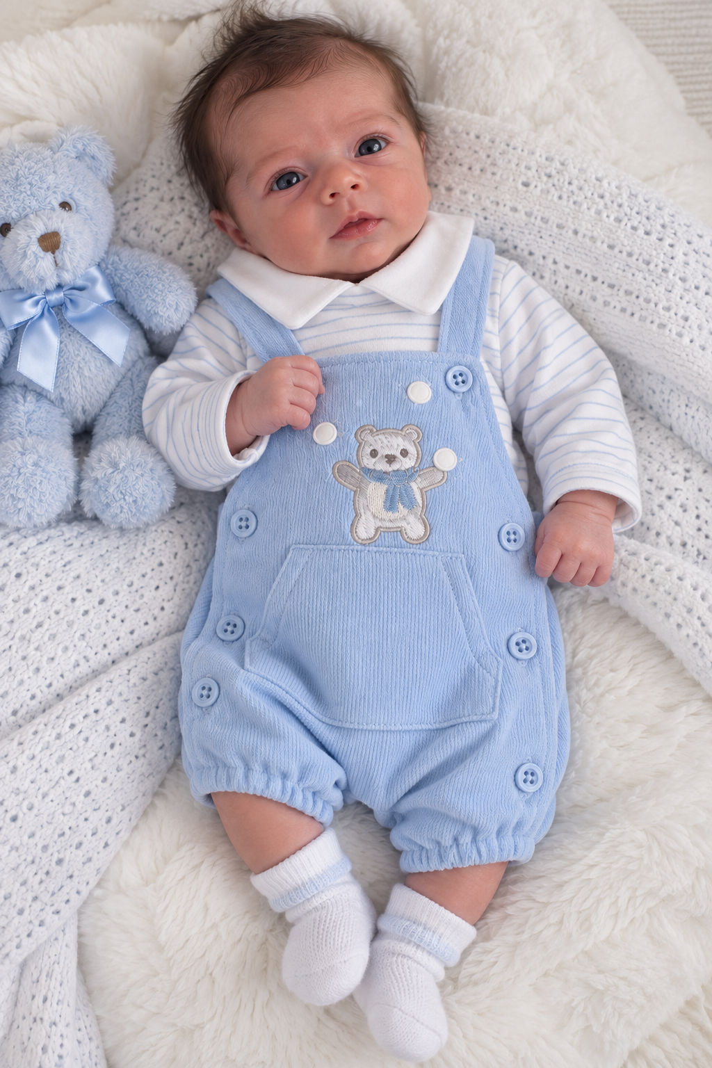Premature Baby Boys Blue & White Two Piece "Bear" Set - PB-20-726