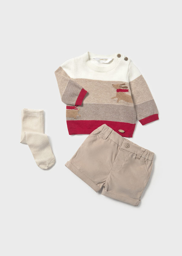 Mayoral Baby Boys 3 Piece Knitted Jumper, Shorts & Tights Set - 2259