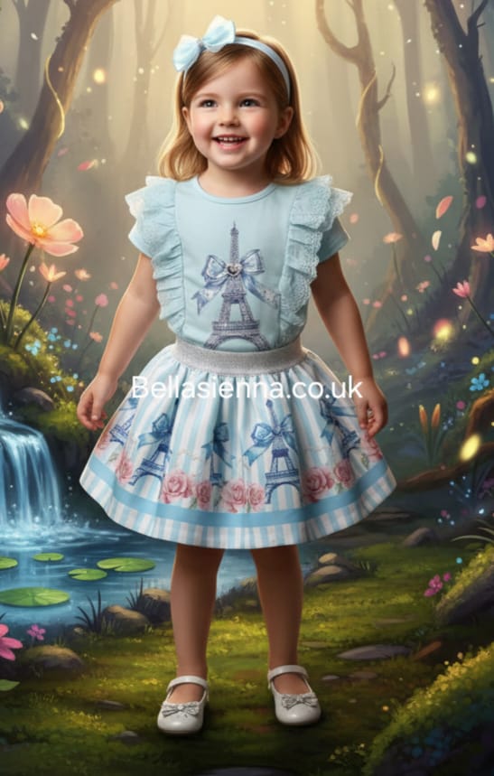 Diamond Stone Girls Mint Green "Tower" Skirt Set With Matching Headband - YG-31