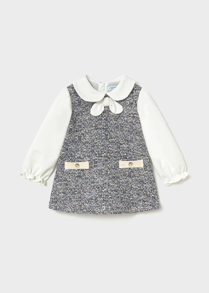 Girls Tweed Knit Combined Dress - 2948 - 30 - Navy