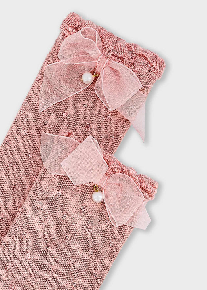 Knee High Bow Socks - 74- Dusky Pink - 10290