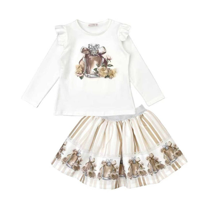 Giorgio Bambini Girls Ivory & Beige "Perfume" Long Sleeved Top & Skirt Set - YG-11