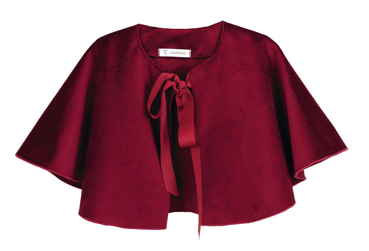 Calamaro Baby Girls Four Piece Burgundy Velvet Set With Bonnet & Cape - 11247 - 14021