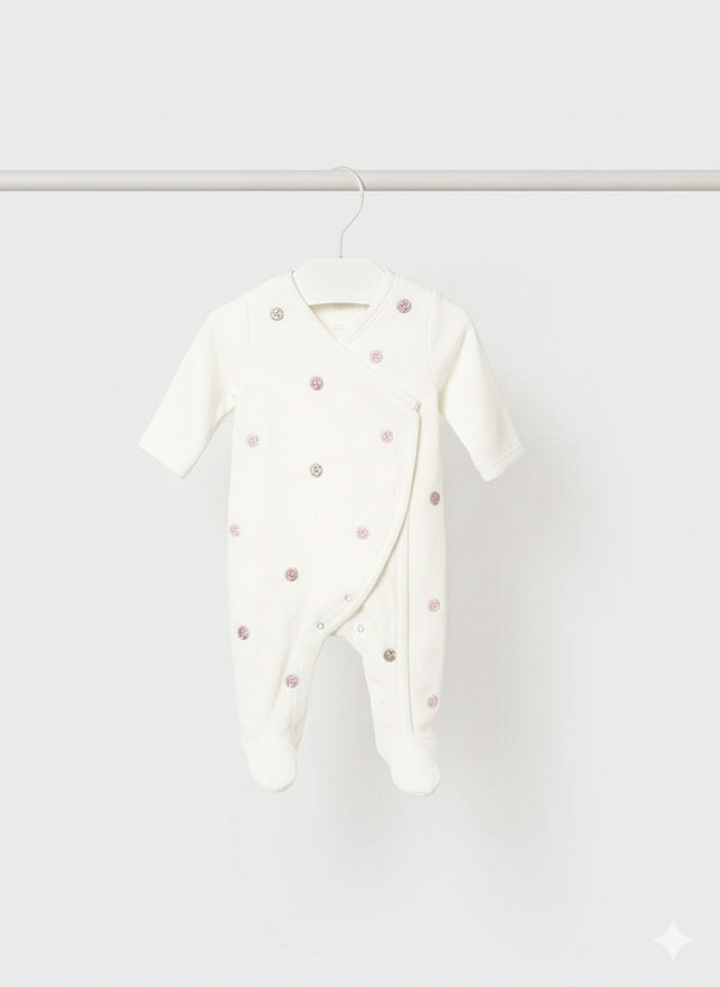 Mayoral Baby Girls Ivory Velour Sleepsuit - 2707