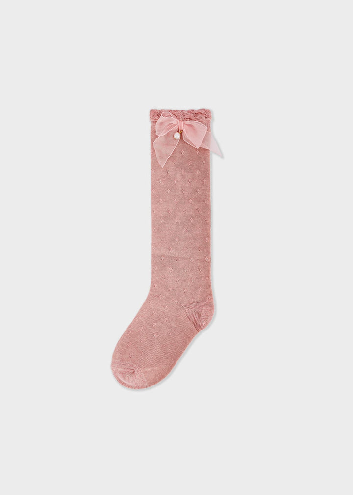 Knee High Bow Socks - 74- Dusky Pink - 10290