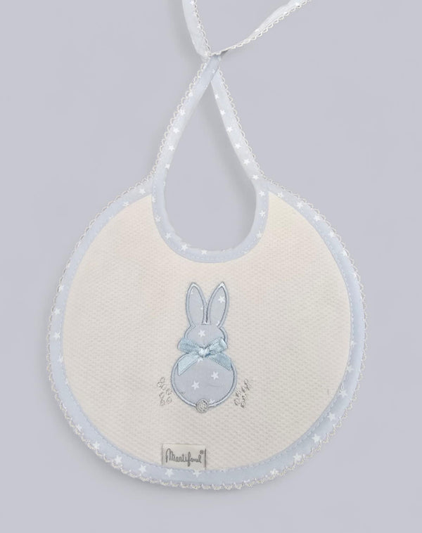 100% Cotton Baby Blue Unisex Embroidered Bunny Rabbit Bib
