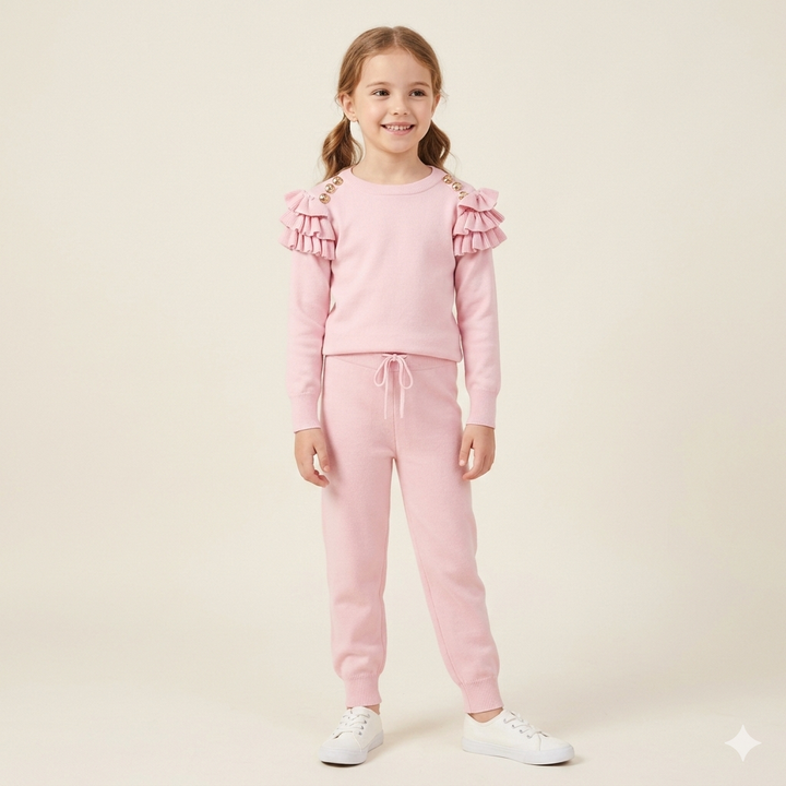 Pink 2 Piece Ruffle Frill Co-ord Lounge Set - 3004