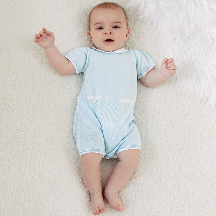 Emile et Rose Boys Baby Blue Knitted Romper - Logan