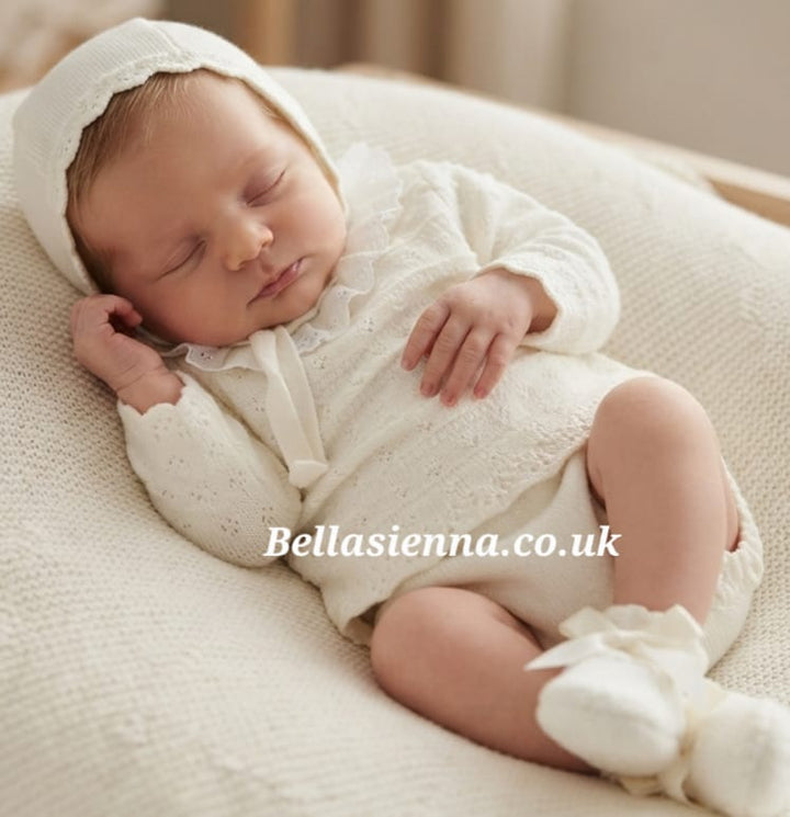 0236 - Baby Girls Ivory Knitted Set With Lace - 04 - Crudo