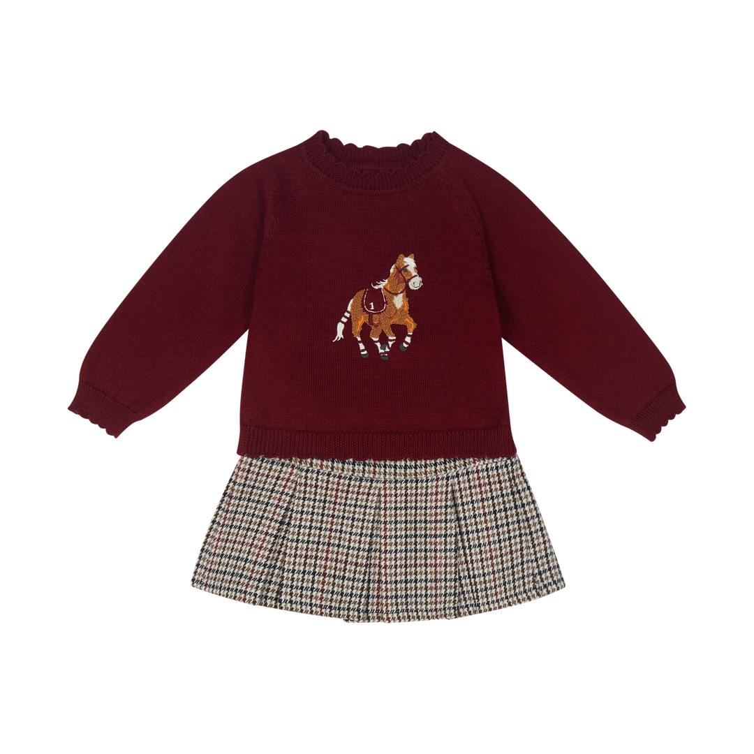 Deolinda Girls "BALMORAL" Houndstooth Skirt & Jumper Set - DBI26612