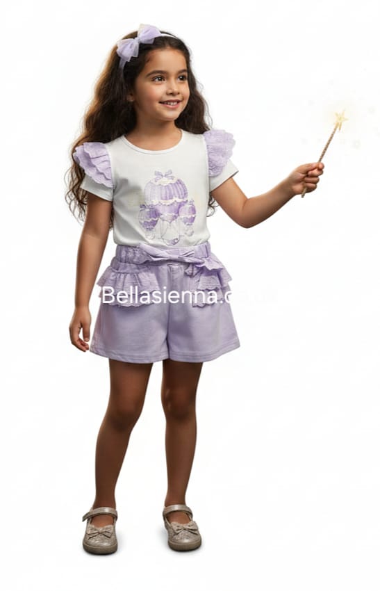 Diamond Stone Girls Lilac & White "Hot Air Balloon" Shorts Set With Matching Headband YG-40