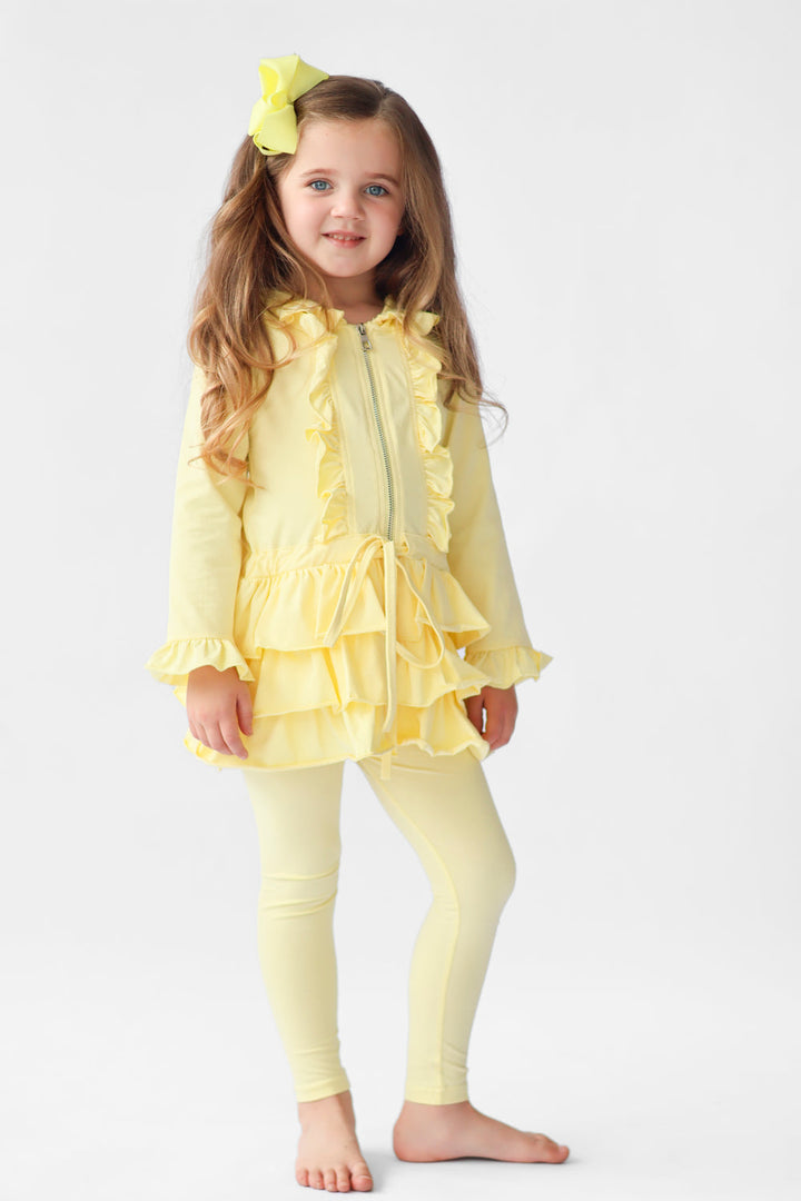 Harris Kids "Fern" Girls Frilly Ruffle Hem Tracksuit - Lemon