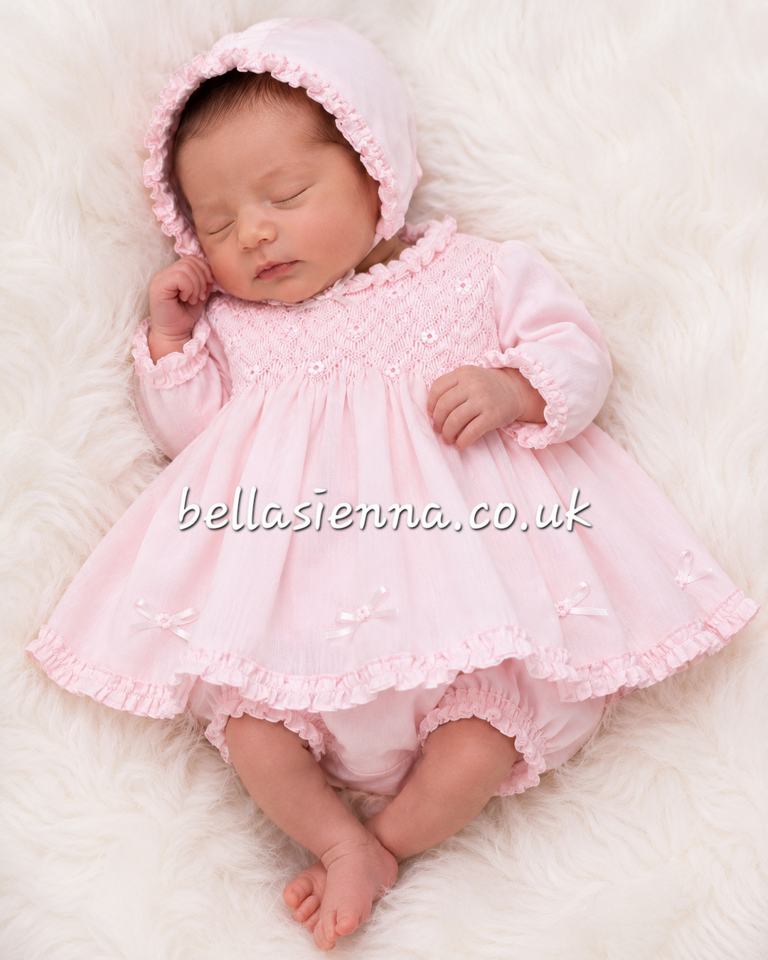 Sarah Louise Pink Hand Smocked Dress, Pants & Bonnet Set - 013917 - 013782