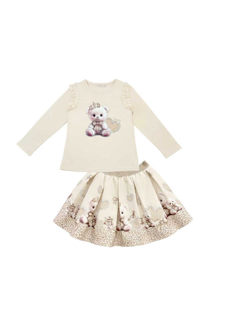 Giorgio Bambini Girls Ivory & Beige "Teddy Bear" Long Sleeved Top & Skirt Set - YG-18