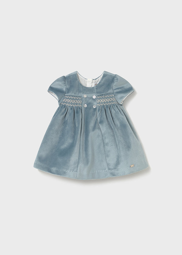 Mayoral Girls Mineral Blue Smocked Velour Dress - 2816