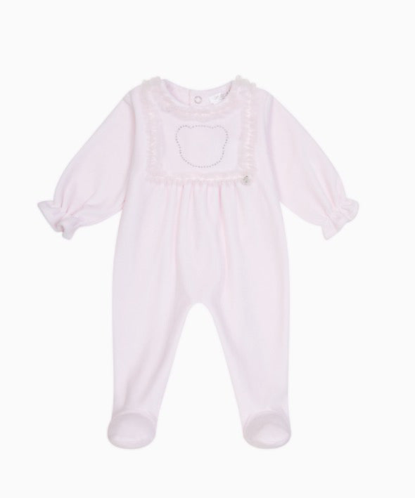 Deolinda "SUPERSTAR" Pink Velour Teddy Bear Diamante All In One Babygrow, Sleepsuit - DBI25112