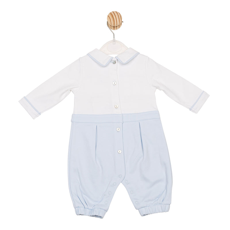 Mintini Baby Boys Blue & White Smocked Romper - MB6575