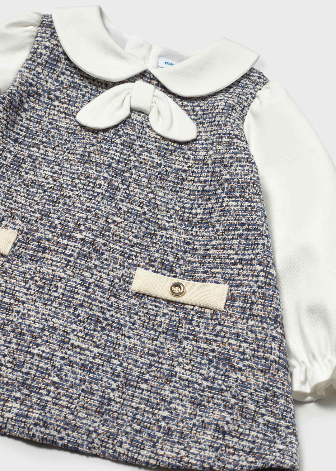 Girls Tweed Knit Combined Dress - 2948 - 30 - Navy