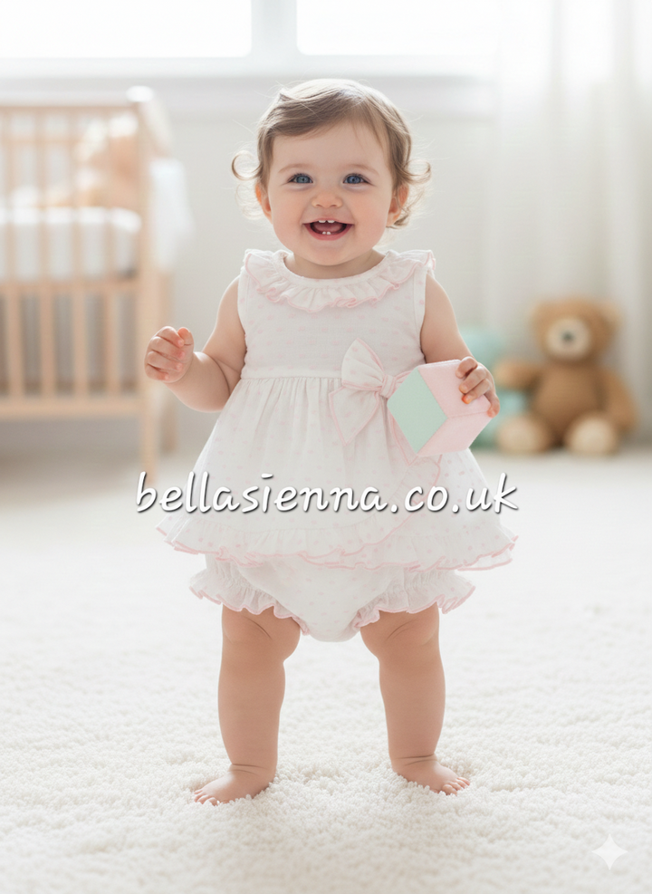 Calamaro Girls Swiss Dot Dress & Pants Set - 22108