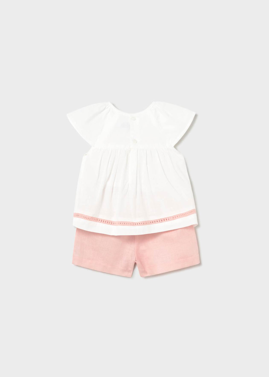 Mayoral Girls Elegant Smocked Shorts Set With Bow - 1212 - 74 - Blossom Pink