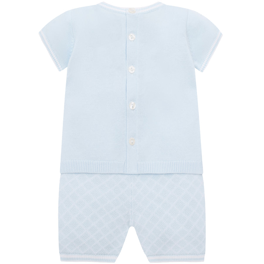 Emile et Rose Boys Baby Blue Knitted Two Piece With Teddy Bear Motif - Lennox