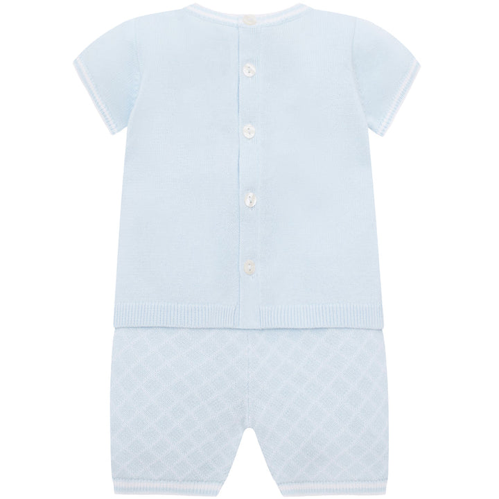 Emile et Rose Boys Baby Blue Knitted Two Piece With Teddy Bear Motif - Lennox
