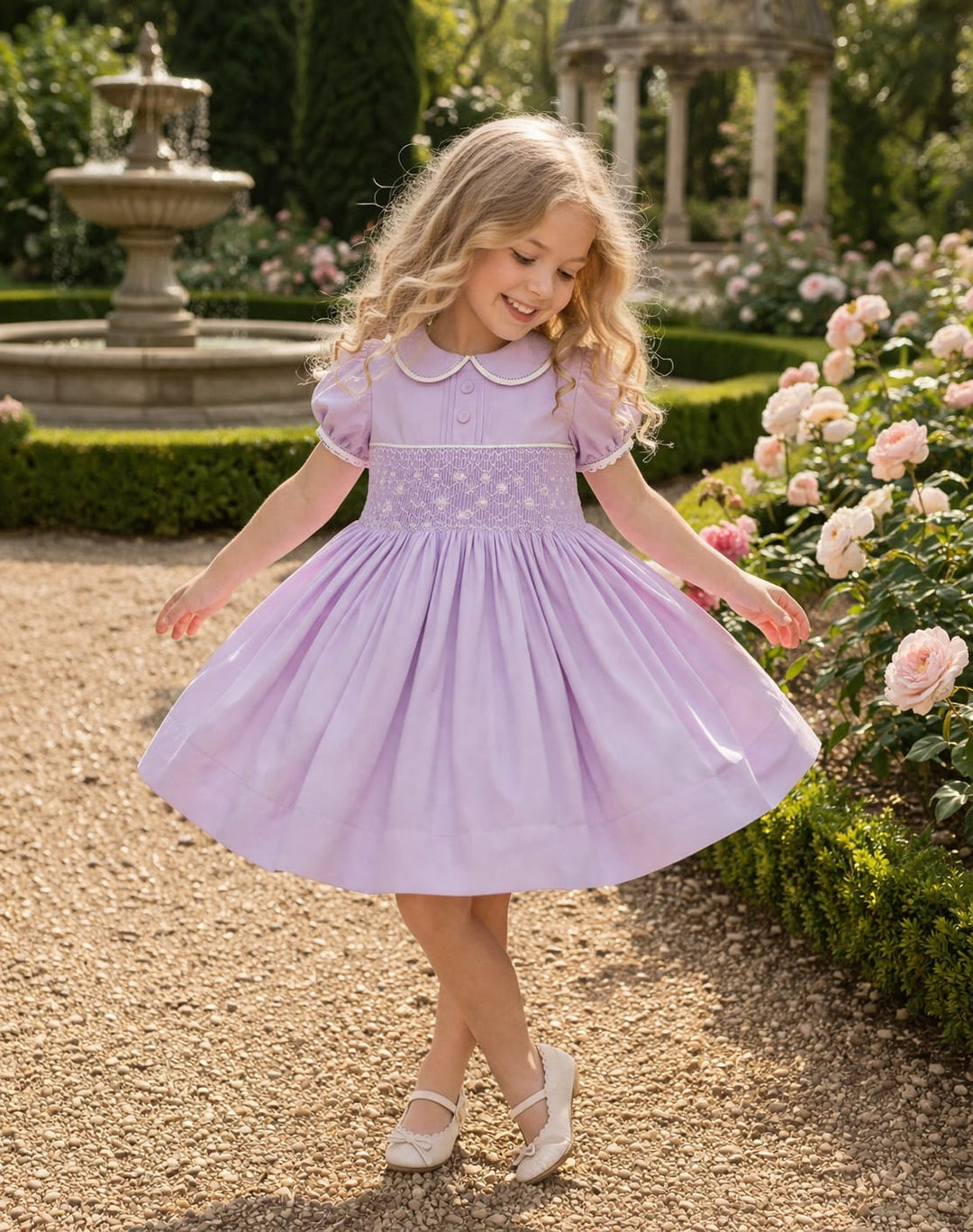 Pretty Originals Lilac & White Hand Smocked Dress - BD02289