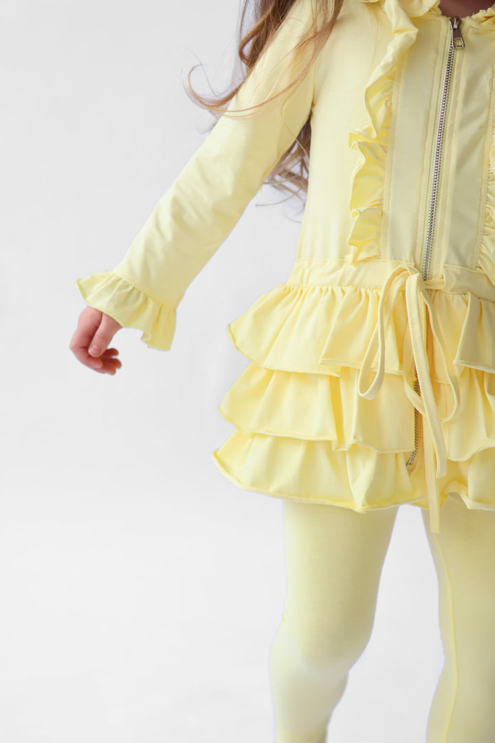 Harris Kids "Fern" Girls Frilly Ruffle Hem Tracksuit - Lemon