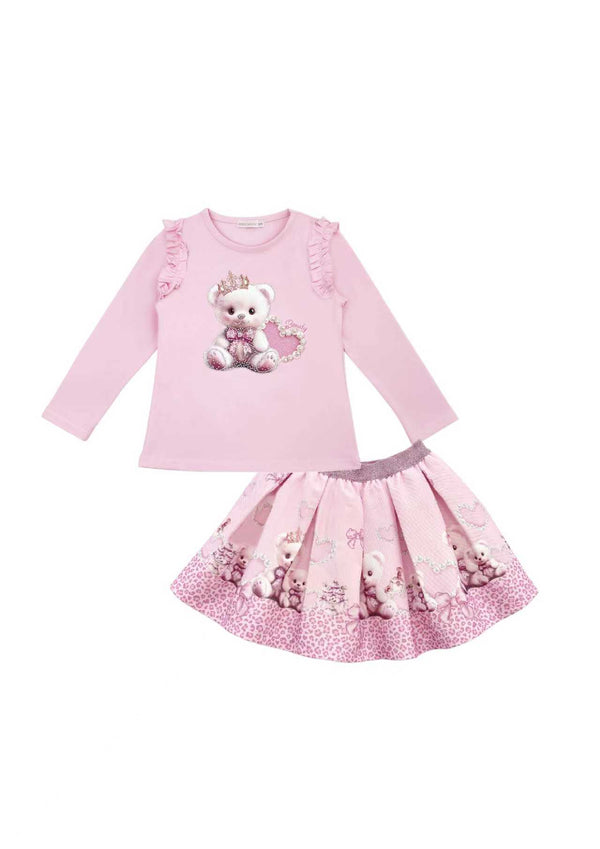 Giorgio Bambini Girls Pink "Teddy Bear" Long Sleeved Top & Skirt Set - YG-18