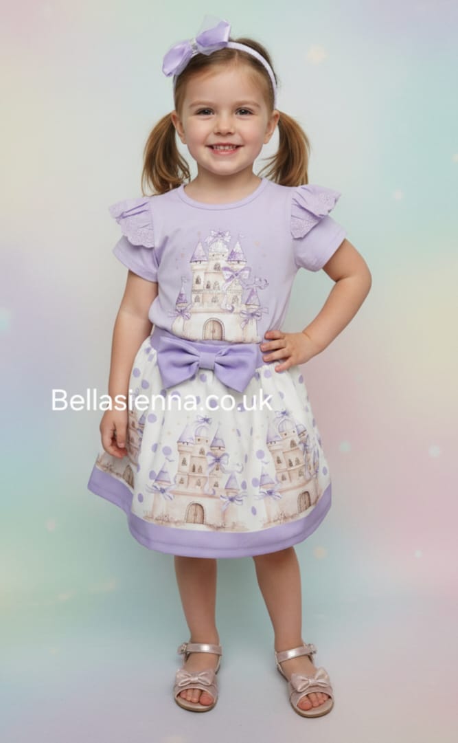 Diamond Stone Girls Lilac "Princess Castle" Skirt Set With Matching Headband - YG-30