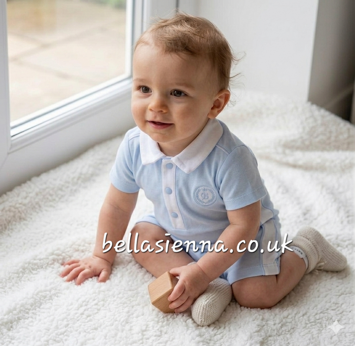 Blues Baby Boys Blue & White Romper - BB3027