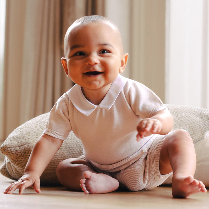 Emile et Rose Boys Beige Knitted Romper - Logan