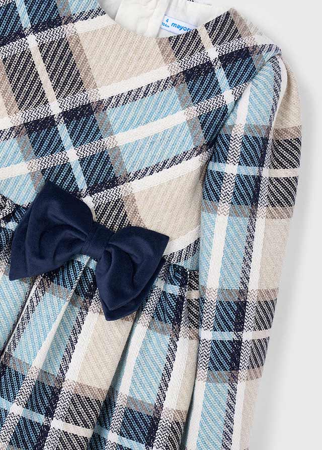 Mayoral Girls Navy, Blue & Beige Dress With Bow - 4924