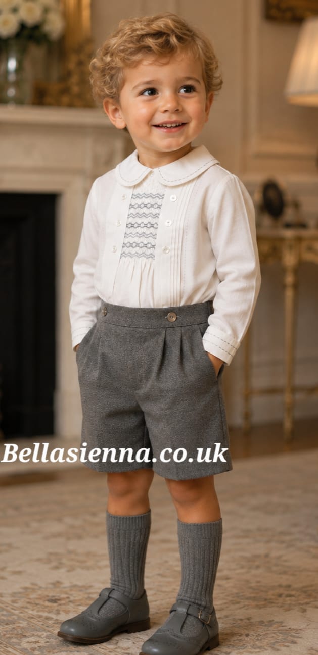 Sarah Louise Boys Grey Hand Smocked Suit - 013912