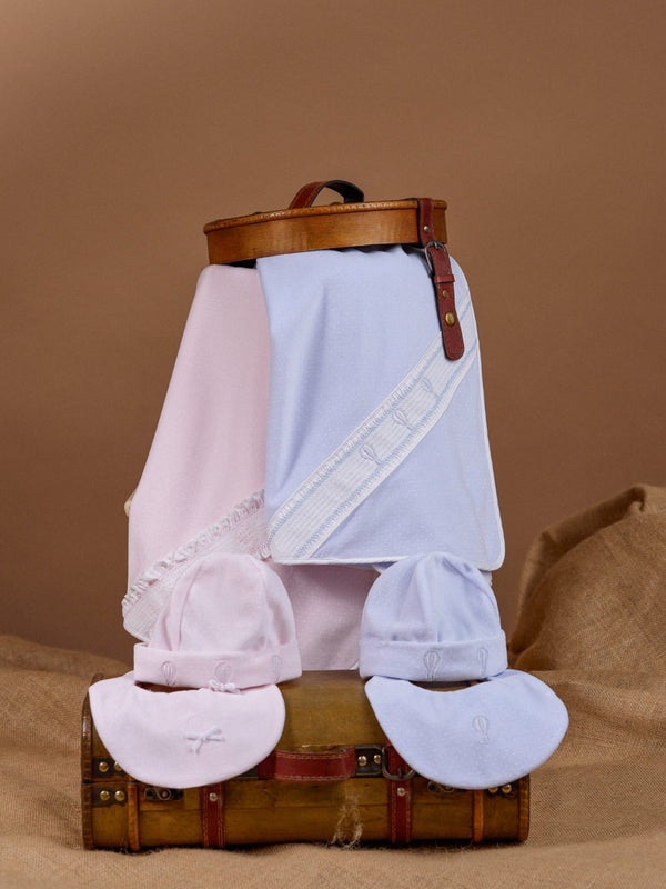 Deolinda "MAGIC" Baby Boys White & Blue Velour Smocked Blanket With Embroidered Hot Air Balloons - DBI25M03