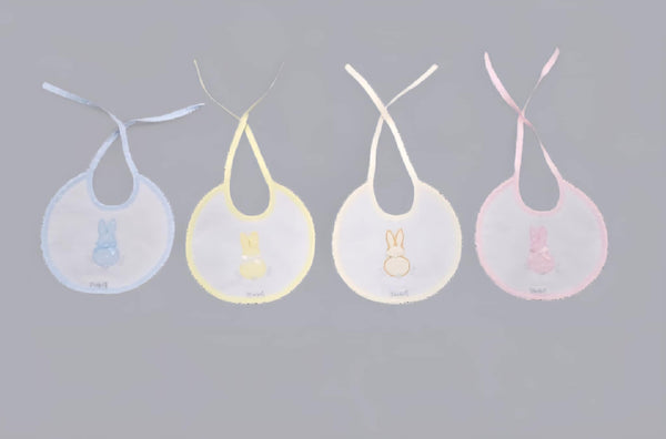 100% Cotton Girls Pink & White Embroidered Bunny Rabbit Bib