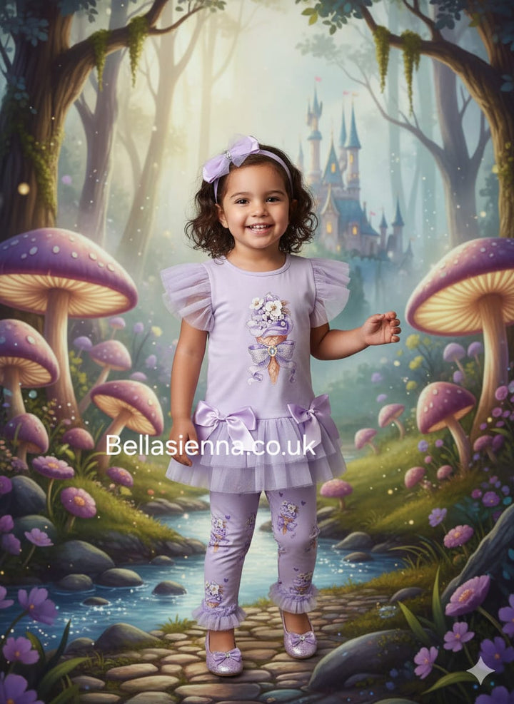 Diamond Stone Girls Lilac "Ice Cream" Leggings Set With Matching Headband YG-43