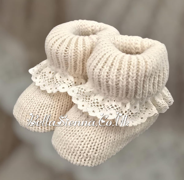 Bella Sienna Beige Knitted Booties With Lace Trim - 75