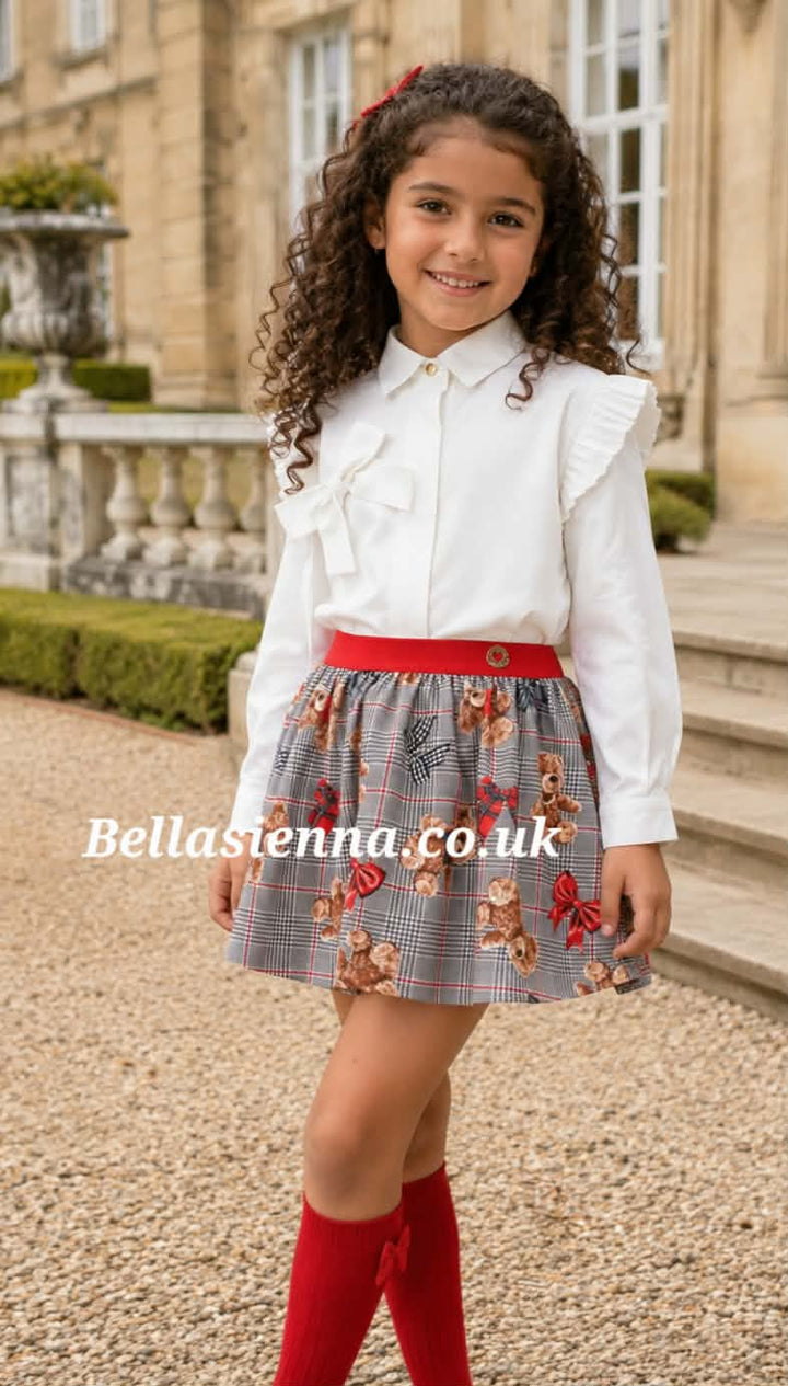 PRE-ORDER - Miranda Girls "Teddy Bear" Skirt & Blouse Set - 0252-2/F