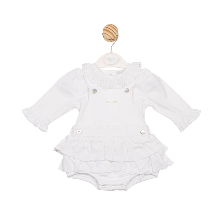 Mintini Baby Top & Bloomer Dungaree Set In White - MB6544