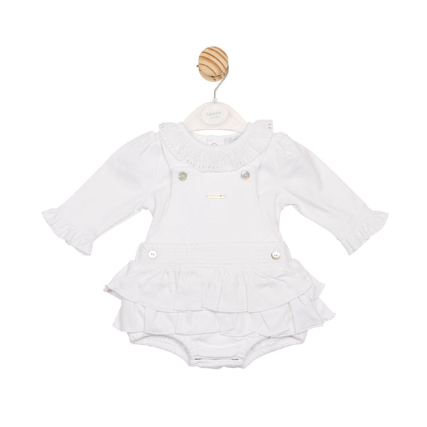 Mintini Baby Top & Bloomer Dungaree Set In White - MB6544