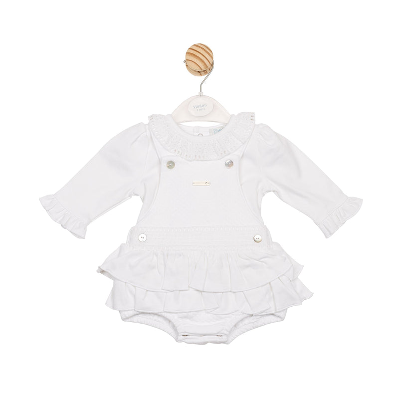 Mintini Baby Top & Bloomer Dungaree Set In White - MB6544