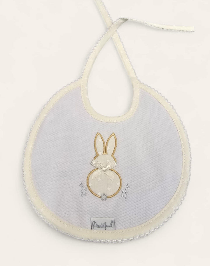 100% Cotton Unisex Ivory & Beige Embroidered Bunny Rabbit Bib