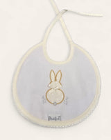 100% Cotton Unisex Ivory & Beige Embroidered Bunny Rabbit Bib