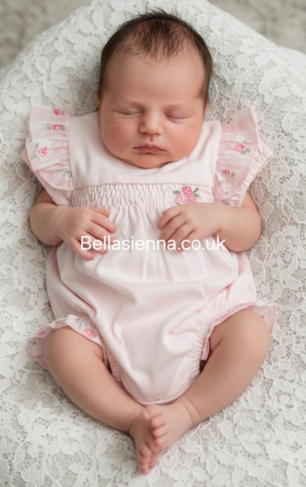 Mintini Baby Girls Pink Rose Romper With Bow Back - MB7154