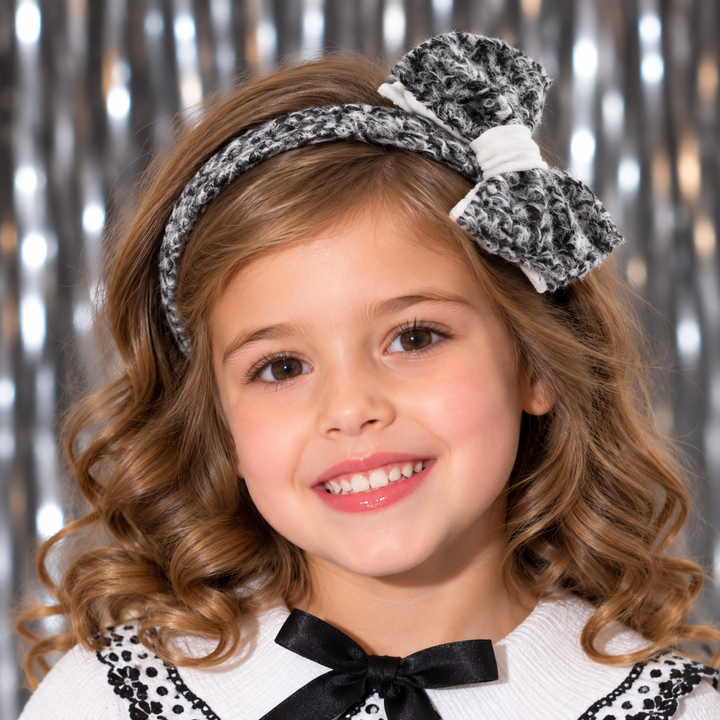 Basmarti Girls Grey, Black & White Winter Boucle Bow Headband To Match - 26510 & 26513