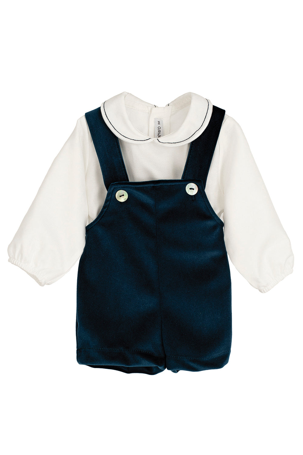 Calamaro Boys Shirt & Navy Velvet Dungaree Set - 11261