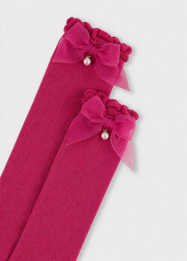 Knee High Bow Socks - 76- Raspberry - 10290