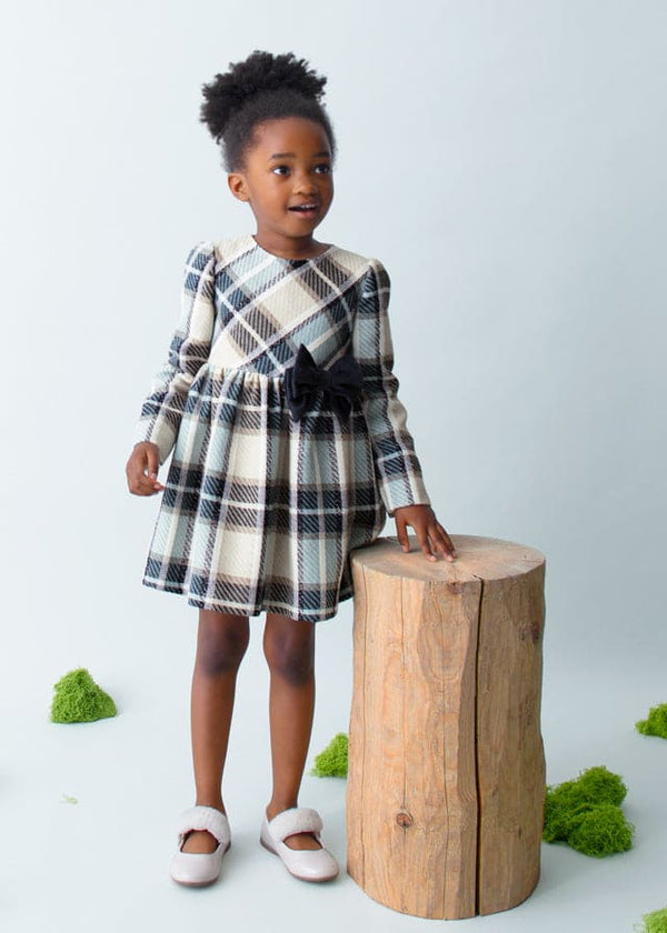 Mayoral Girls Navy, Blue & Beige Dress With Bow - 4924